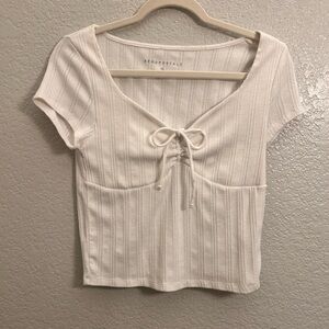 Aeropostale Cream Tie-Front Crop Top